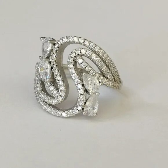 Sterling silver cz cocktail ring size 6.5 🆕 - Picture 6 of 8